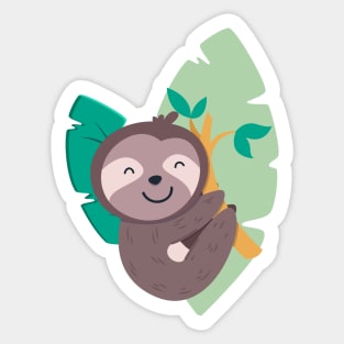 Cute sloth leafy branch, funny sloth branch with leaves Sticker